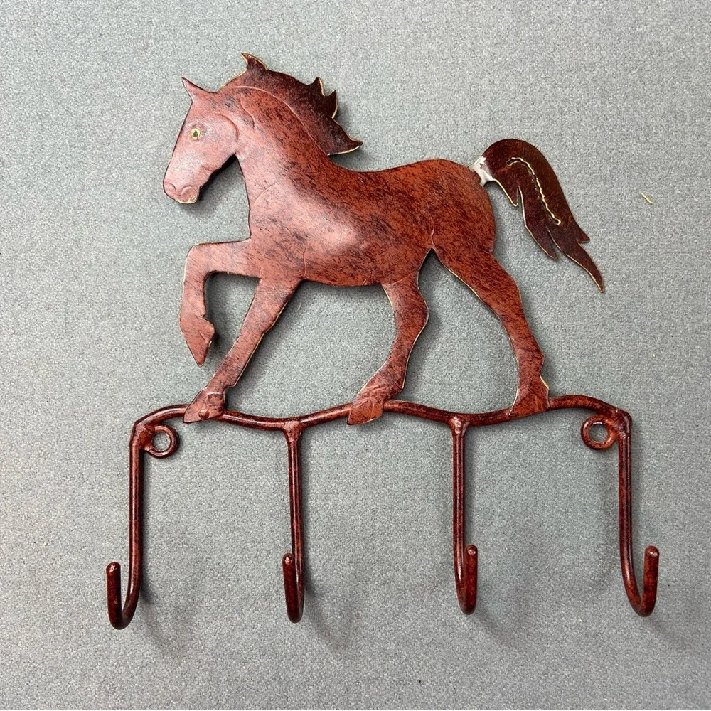 Horse Themed Metal Wall Hook Rack Keys Medals Clothes